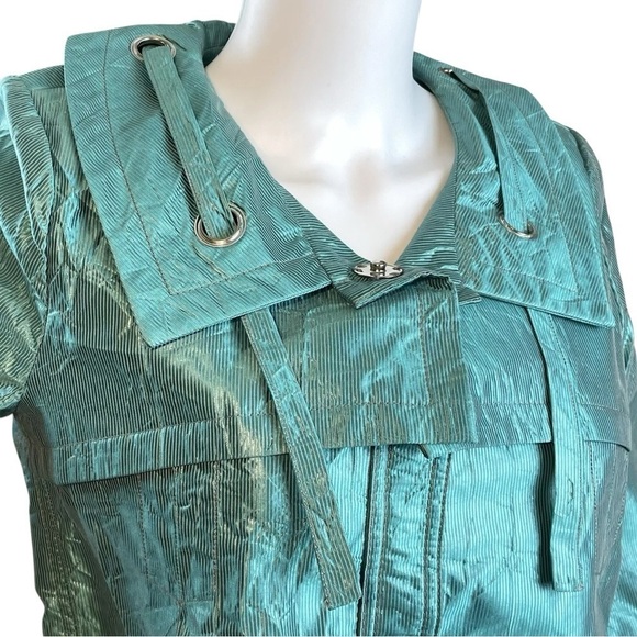 Emil Rutenberg Lightweight Swing Jacket Collared Teal Mint Blue Pinstripe Size 4 - Picture 3 of 9
